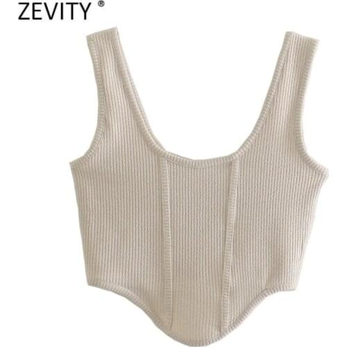 Zevity New Women Chic Sexy Hem Irregular Design Knitting Camis Tank High Street Ladies Summer Slim Vest Solid Crop Tops LS9434