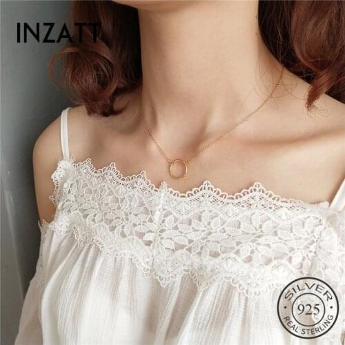 INZATT Punk 925 Sterling Silver Geometric Round Pendant Necklace Gold Color Fashion Jewelry For Women Minimalist Accessories