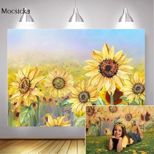 Sunflowers Sweet Girl Birthday Art Backdrop Photo shoot Oil Painting Sunflowers Children Portrait Background for Photography