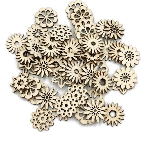 50PCS Wood Flower Shaped Photo Ornament Wall Art Slices Album Hanging Pendant DIY Crafts Home Decor Scrapbooking Wooden Party