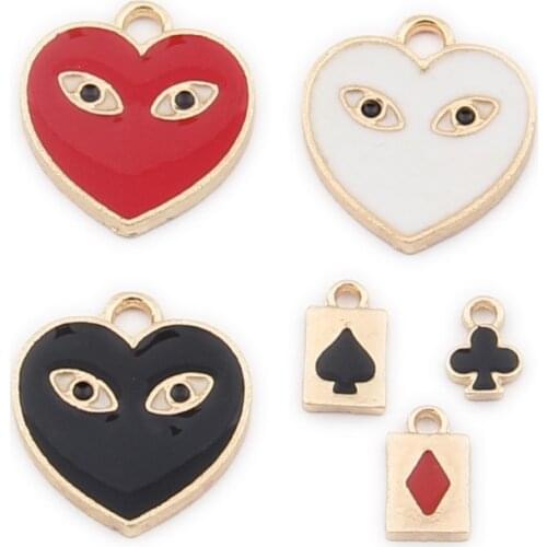 20 Heart Poker Earring Charms Red/Black/White Heart Shaped Poker Pendants for Jewellery Making Supplies Solid Metal Charms JD38A