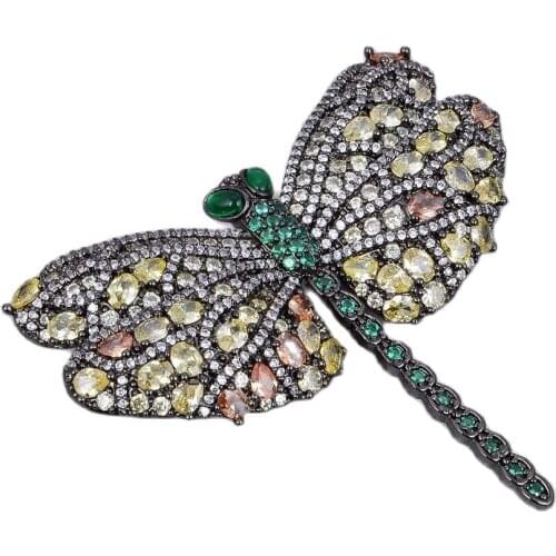 GG Jewelry Luxury Brooch Multi Color Cubic Zirconia Micro Pave Dragonfly Gunmetal Color Plated Shape Brooch Bee For Women