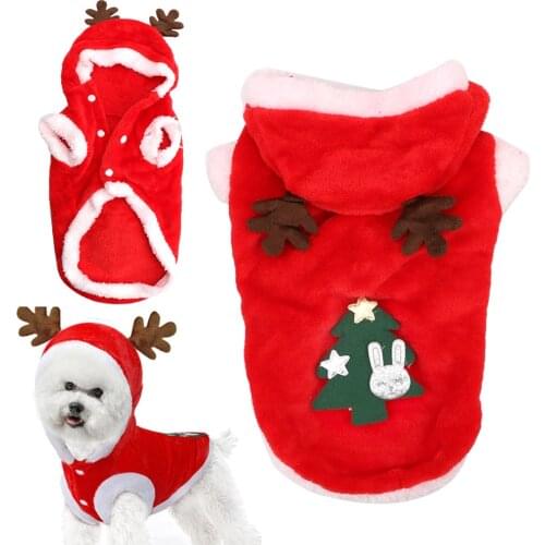 Christmas Dog Clothes Santa Costume Outfit Hoodie Cute Cartoon Clothes Warm Pet Dog Clothes