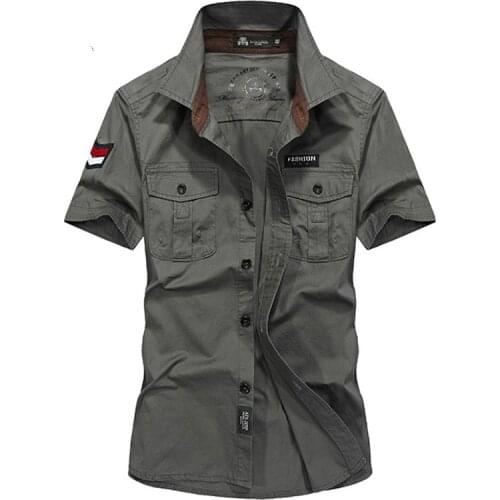 Brand Army Military Shirt Mens Shirts 2018 Summer 100% Cotton Short Sleeve Shirt Men Plus Size 3XL Camisa Masculina 3XL