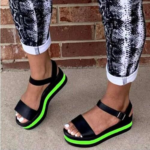 2021 Women Mixed Colors Sandals Female Casual Flat Platform Ladies Fashion Buckle Shoes Woman Comfortable Footwear Plus Size
