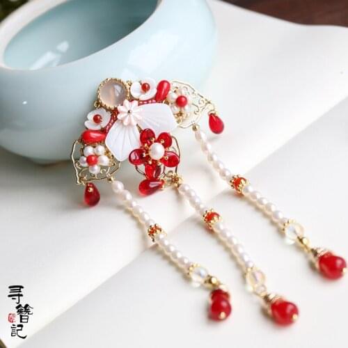 Vintage tassel handmade beaded red lotus hairpin hair sticks Hair accessories up do hair for kimono hanfu COSPLAY XZ