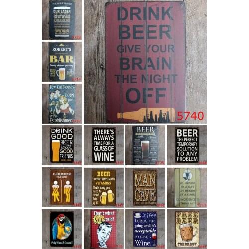 Vintage Metal Tin Sign Drink Beer Give Your Brain The Night Off Man Cave Free Beer for Bar Wall Stickers Decoration Billboard