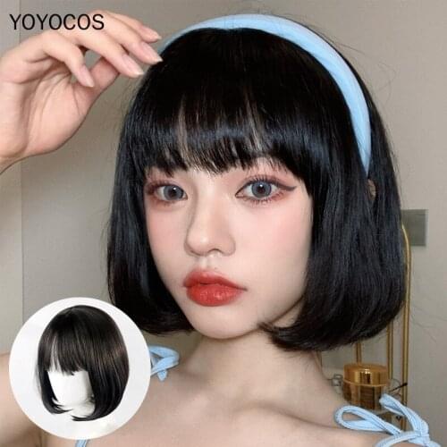 YOYOCOS Short Bob Wig Black Natural Color 35CM Women Wig Cos Costume Heat Resistant Sythentic Hair