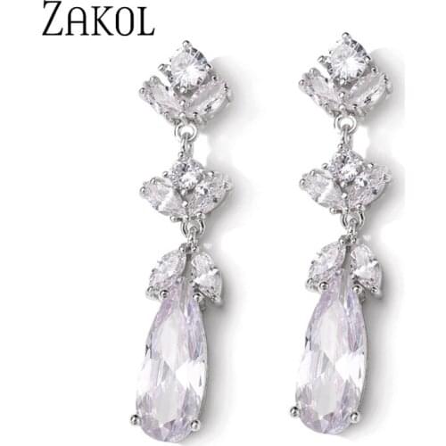 ZAKOL Romantic Super Shiny AAA Cubic Zirconia Statement Earrings Women Wedding Party Jewelry Water Drop CZ Dangle Earring