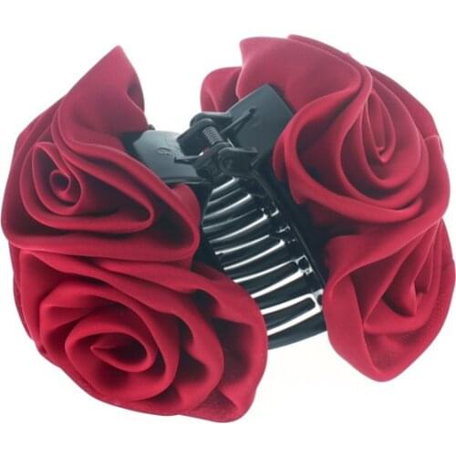 Pink Coffee Red Black Blue Cloth Alloy Acrylic Resin Roses Flowers Hair Claws Jaw Clips Headwear for Women