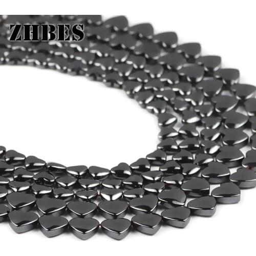 ZHBES 6/8mm Black Peach heart Hematite bead Natural Stone Spacer Loose beads for Jewelry Making bracelets DIY Accessories
