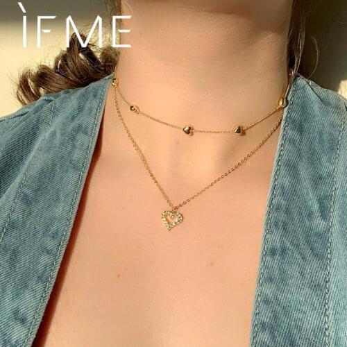 IF ME Classic Dainty Love Heart Beaded Crystal Multilayer Necklaces Pendant for Women Gold Color Aesthetic Necklace Jewelry New