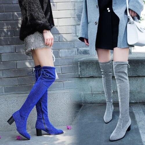 Womens warm boots 2019 autumn and winter new pointed thick with boots elastic boots womens shoes women winter boots