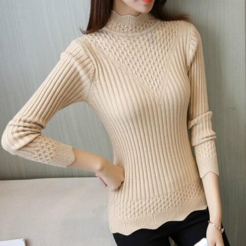 Womens warm half-neck sweater 2021 winter new solid color short sweater pullover Slim tight-fitting wild long-sleeved shirt