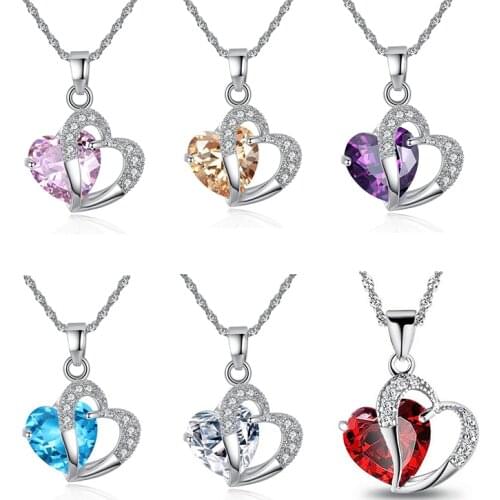 Luxury Ladies Necklace Hot Necklace 6 Colors Top Class Lady Fashion Heart Pendant Necklace Crystal Jewelry Girls Women Jewelry