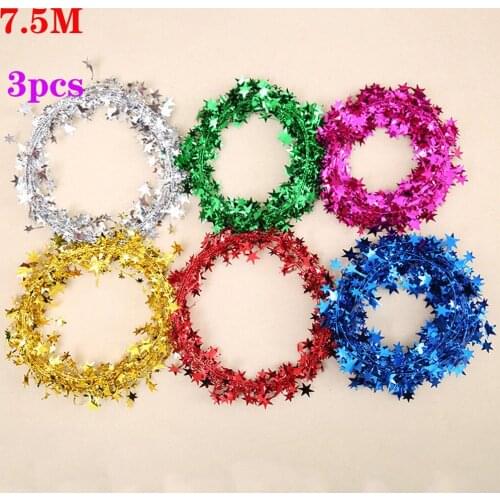 1/3PCS 7.5M Christmas Tree Hanging Star Pine Tinsel Stars Rattan Garland Christmas Party Wedding Xmas Decor Ornament Decoration