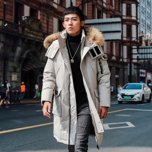 2019 New Style Korean-style Popular Brand down Jacket Mens Mid-length Loose-Fit Hooded Thick Warm Casual Jacket Mens