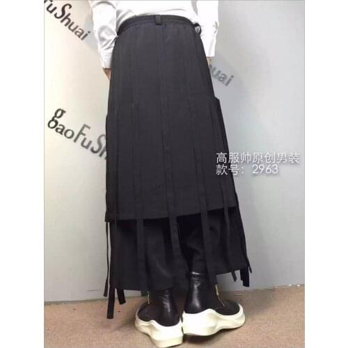 27-44 Spring And Summer New Mens Fashion Loose Divided Skirts Hairstylist Personality Tassel Pants Culottes Singer Costumes