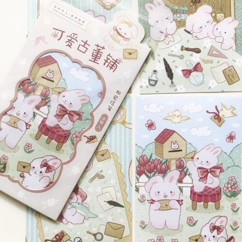 4 Sheets/Pack Cute Cat Rabbit Bear Antique Shop Series Sweet Hand Account Diary Notebook Stickers