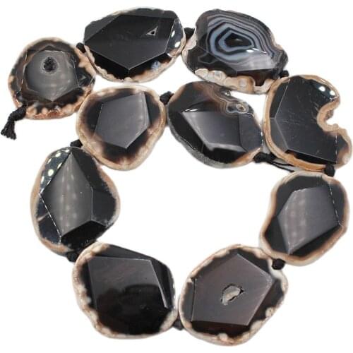 APDGG 30x40mm Black Faceted Grain Rough Agate Chuck Geode Druzy Freeform Slab Nugget Gems Stone Loose Beads Jewelry DIY