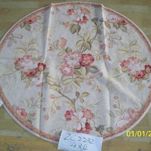 Free shipping 4'X4' Round Handmade Floral Roses Wool Needlepoint Area Rug