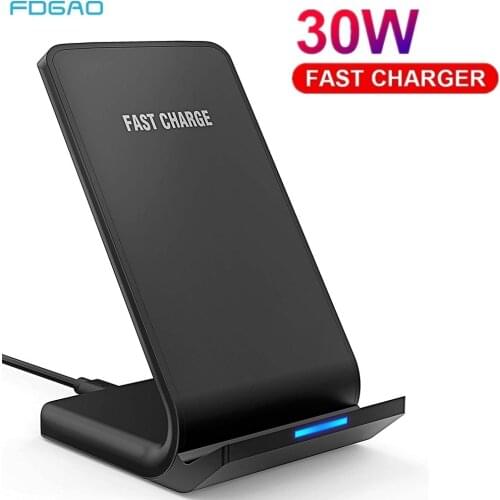 FDGAO 30W Qi Wireless Charger Stand Fast Charging Holder Dock For iPhone 12 11 XS MAX XR X 8 Samsung S10 S20 S21 Phone Charger