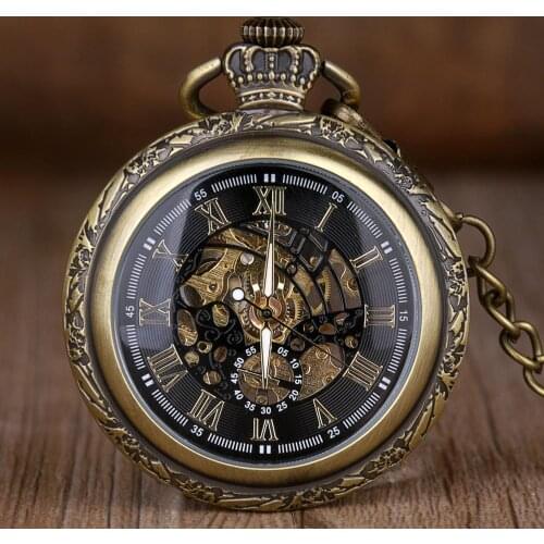 Antique Bronze Mechanical Pocket Watch Open Face Roman number Men women Jewelry Pendant Chain Fob Watch for Men Women