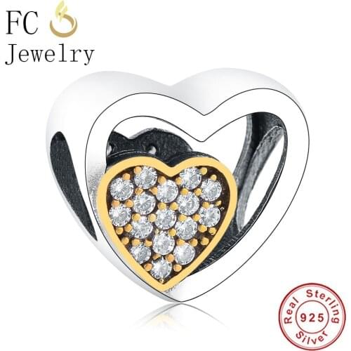 FC Jewelry Fit Original Brand Charms Bracelet 925 Silver Hearts Natural Zircon Stone Beads Making Berloque Vanlentines Day