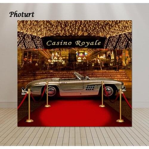 PHOTURT Casino Royale Photography Background Birthday Party Backdrop Golden Glitter Red Carpet Vinyl Banner Photo Decorate Props