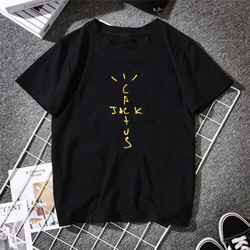 Concise Style Travis Scott Printed T-shirt Jack Cactus Yellow Letters Graphic Top Summer Fashion Streetwear Short Sleeve Tee