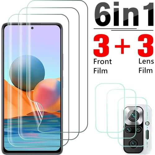 6in1 full cover hydrogel film for xiaomi redmi note 10s 9s 10 9 t s 8 10pro pro max 9t hd screen protector lens film not glass