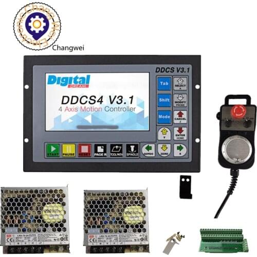 DDCSV3.1 3/4 Axis 500KHz G-Code Offline CNC Controller +4 Axis Emergency Stop Electronic Handwheel MPG+2 pcs 75w power supply