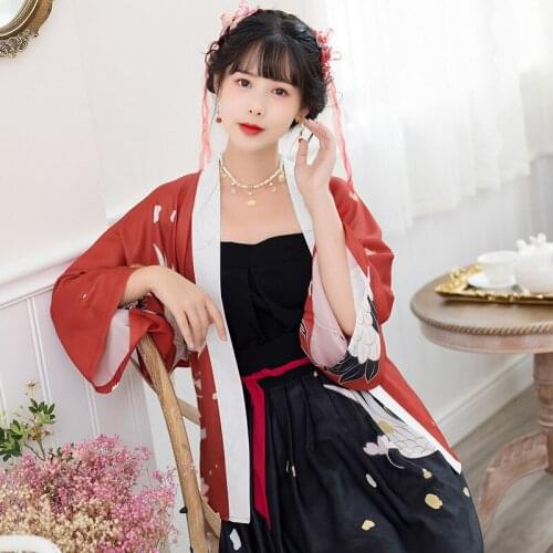 Chinese Style Song Dynasty Hanfu Tang Suit Women Crane Print Dress Girls Party Cosplay Kimono Tops Skirts Oriental Clothing Set