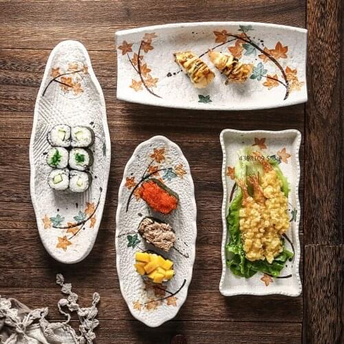Creative Japanese Irregular Plate Sushi Plate Salad Bowl Retro Ceramic Household Dessert Bowl Specialty Restaurant Tableware