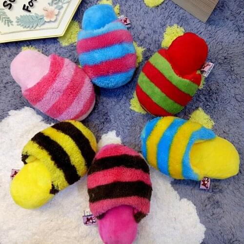 Mini shoes Funny Puzzle Pet Colorful Striped Pattern Slipper Molar Plush Molar Voice Anti-bite Dog Toys Play Supplies Products