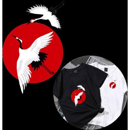 Fashion Crane Patch Appliques Heat Transfer Vinyl Iron Stickers for T-shirt DIY Decoration for Clothes Bird Patches Heat Press