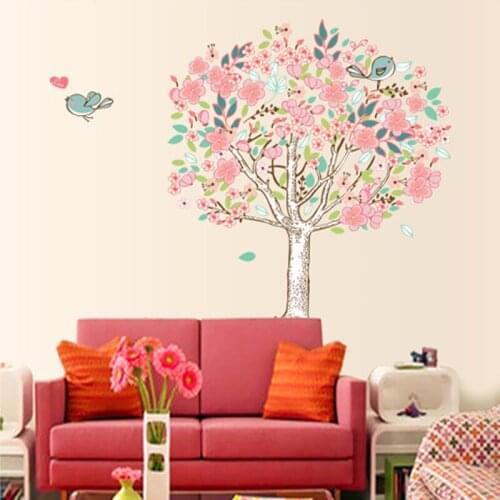 Cartoon Bohemia Minstrelsy Tree Wall Stickers Living Room Background Romantic Love Bird Home Decor Vinyl Decals