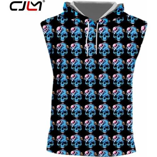 UJWI New 3D Black Skull Man Hooded Tank Top Printed Scary Brain Pattern Mens Hip Hop Paved Unisex Tee Shirt Oversize