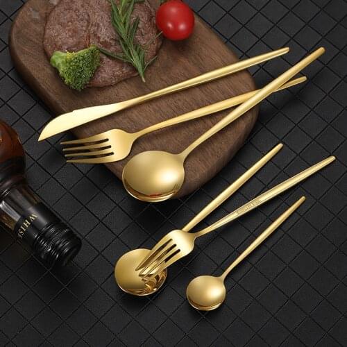 Stainless Steel Cutlery and Spoon Set Web Celebrity Gold Portuguese Cutlery Western Steak Knife Dessert Spoon Coffee Spoon