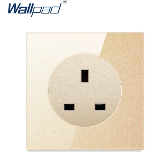 Wallpad 2019 New Arrival UK 13A Wall Power Socket Outlet Gold Crystal Glass Panel Grounded With Child Protective Lock