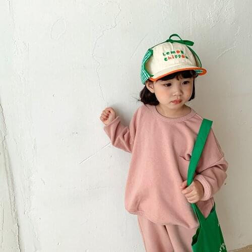 Solid Children Sets Girls Fashion Loose Kids Clothing Set Pink And Gray Autumn Boys Clothes Toddler Girl Tops+pants