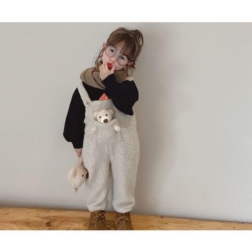 2020 Autumn Winter New Arrival Boys and Girls Warm Cashmere Overalls Kids Cute Overall with Bear