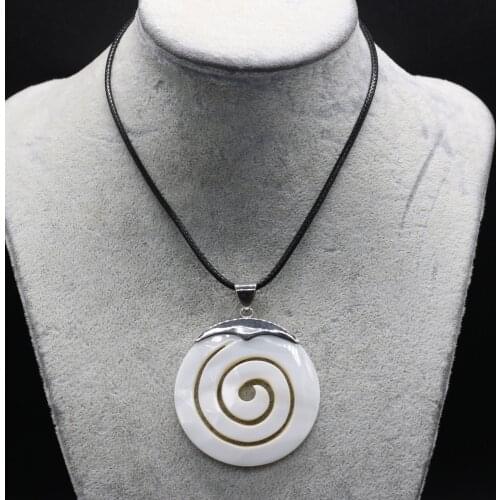 Natural Round Shell Pendant White Swirl Necklace Fashion Jewelry Mother of Pearl Shell Necklace Leather Rope for Women Gift