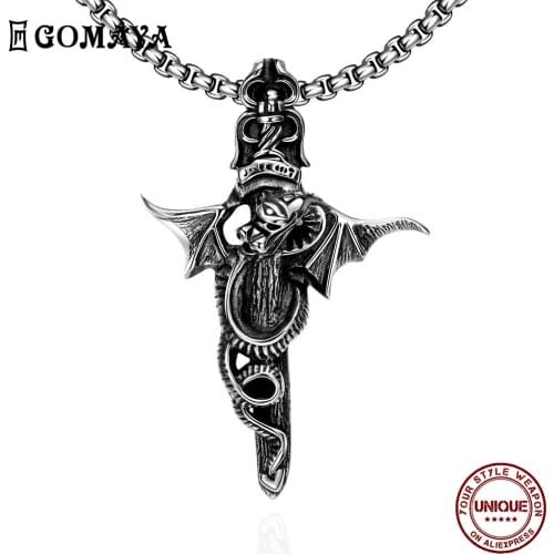 GOMAYA Stainless Steel Necklaces For Men Retro Style Art Cross Shape Hip Hop Rock Metal Gothic Unisex Fashion Jewelry Hot Sale