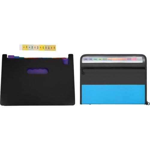 2 Pcs Expanding File Folder, Accordion Document Organizer Letter A4 Size Zipper Closure, Rainbow Color & Blue