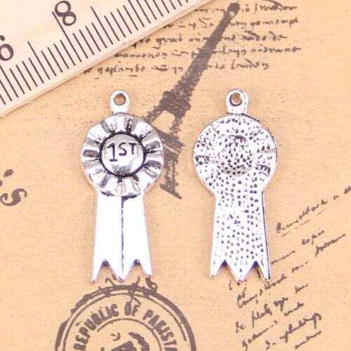 62pcs Jewelry Charms 1st medal award 27x12mm Antique Silver Plated Pendants Making DIY Handmade Tibetan Silver Jewelry
