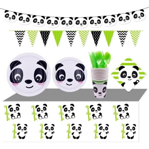 Cartoon Panda Theme Birthday Party Decorations Kids Disposable Tableware Set Plate Napkins Cup Ballon Baby Shower Party Supplies