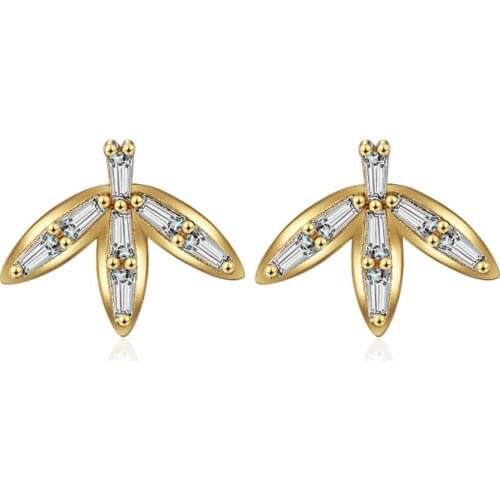 New Fashion Golden Leaves Stud Earrings CZ Stone Cute Simple Style Female Earring Piercing Stud Jewelry Best Gifts For Women