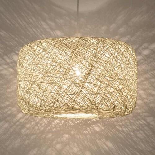 Modern LED Pendant Light Wicker Rattan Cage Lantern Shade Suspension lamps For Exhibition Hall Decor Home Pendant Lighting G023