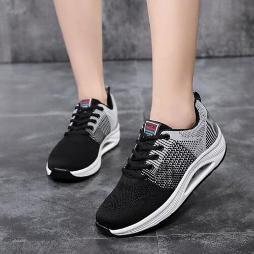 5CM Increased Air Cushion Sport Shoes For Women Breathable Mesh Sneakers Lace-up Fitness Shoes Rocking Shoe Lightweight Platform